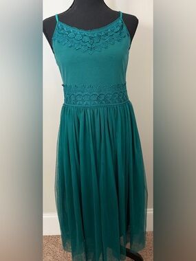 Zenzi Teal Lace Waist Tulle Dress for Girls